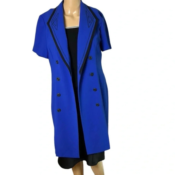 Vintage dress,Blue coat dress,midi,double breasted,embroidered, 80s, flattering - Picture 10 of 13